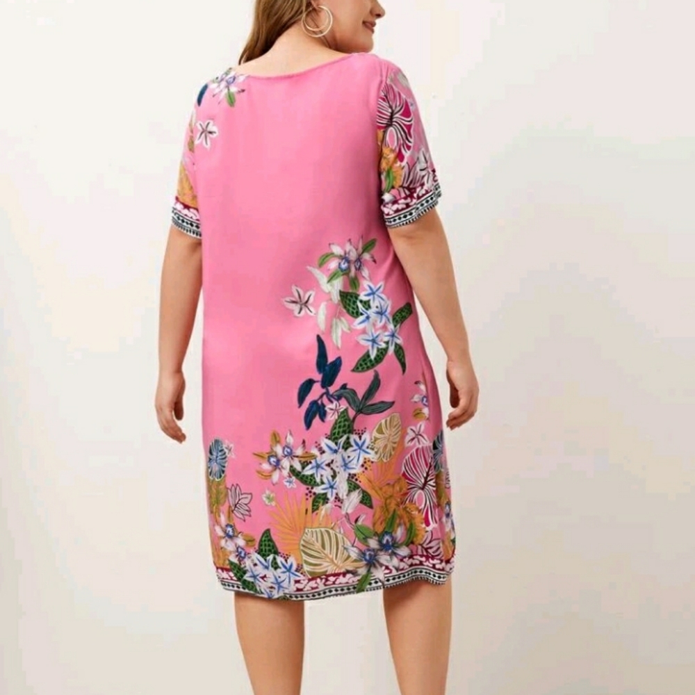 #14 Brand New Plus Pink Floral Tunic Dress - Picture 2 of 7
